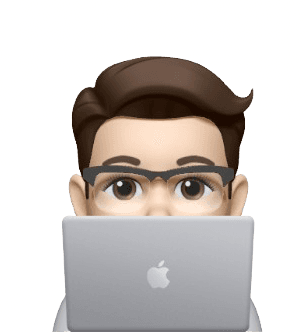 Memoji of Chase peeking from behind a MacBook